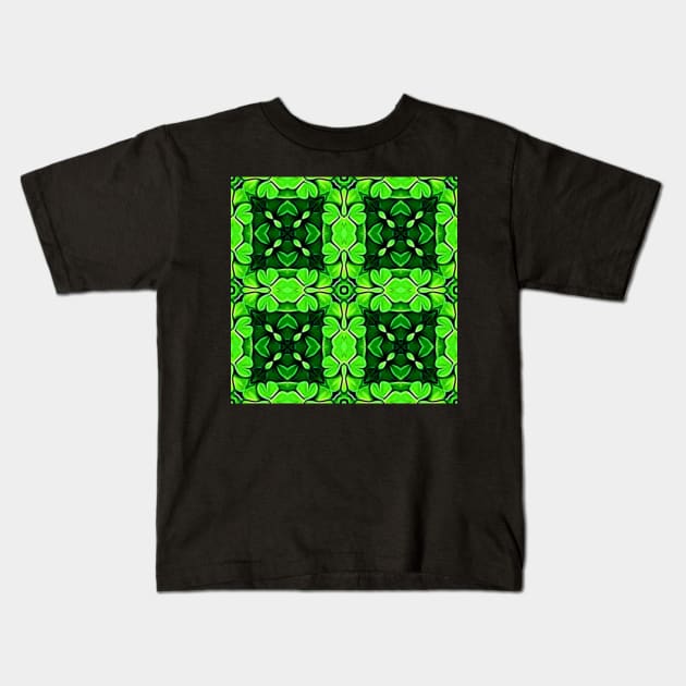 Pretty Green Leaves Lucky Clover Greenery Pattern 4 Kids T-Shirt by BubbleMench